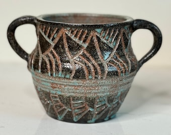 Vintage Incised Vase Studio Pottery Signed Wynona