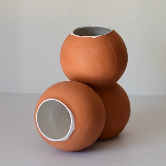 Modern Abstract Art Pottery Sculpture Signed CW