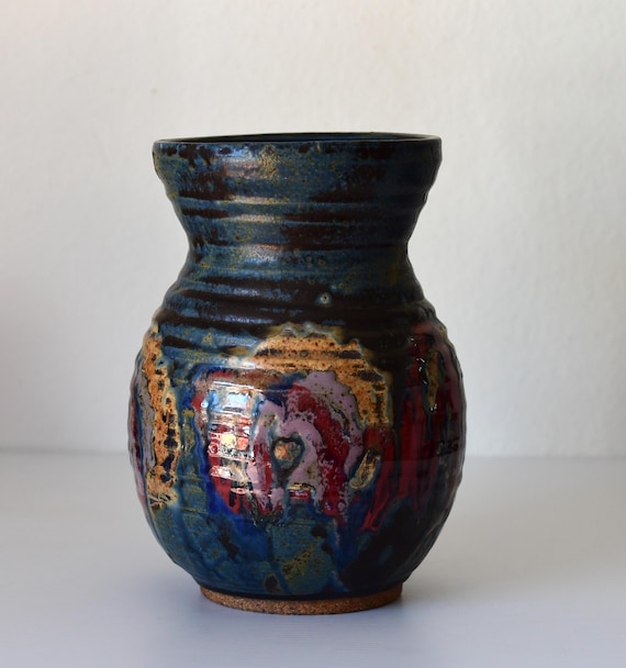 Vintage Mid Century Stoneware Studio Pottery Vase Signed