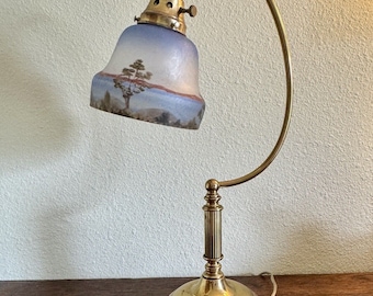 Vintage desert scene reverse painted brass lamp