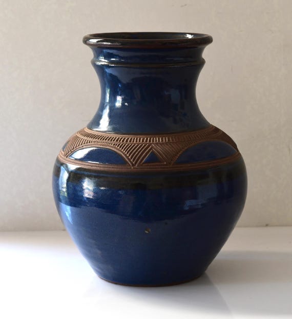 Vintage Maraba Art Pottery Vase By Ashihu Aliyu Nigeria 13” Tall