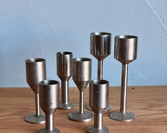 Vintage Mid Century Set Of 7 Steel Candle Holders