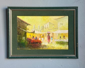 Original Efrén Cisneros García Painting Mexico Market Scene 1987