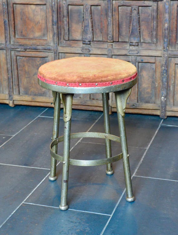Vintage Art Deco Cast Iron & Chrome Stool 1920s