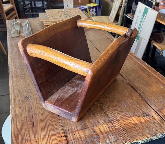 Vintage Handmade Rustic Wooden Magazine Holder