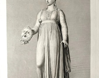 Antique Henri Guillaume Chatillon Melpomene Muse of Tragedy Engraving 19th