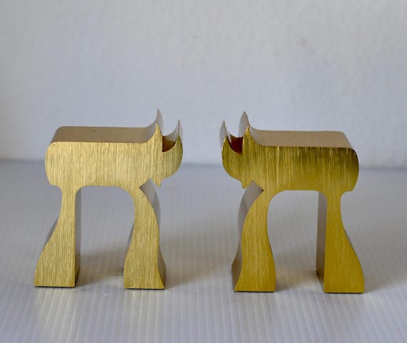 Vintage Chai Bookends Gold Stainless Steel by Mary Ann Scherr Collection