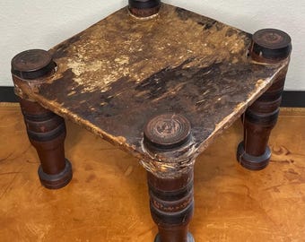 Antique Saharan African Low Stool Hide Early 20th Century