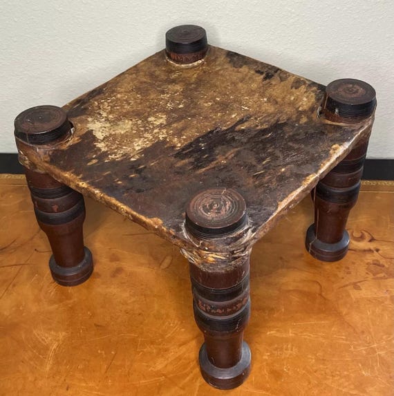 Antique Saharan African Low Stool Hide Early 20th Century