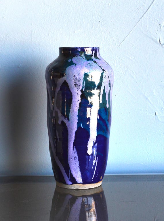 Vintage Hand Thrown Blue Studio Pottery Vase Signed GB