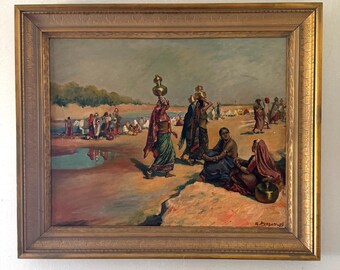 Original Oil Painting Edwin Lord Weeks Inspired Water Carriers By R. Hudson 1939
