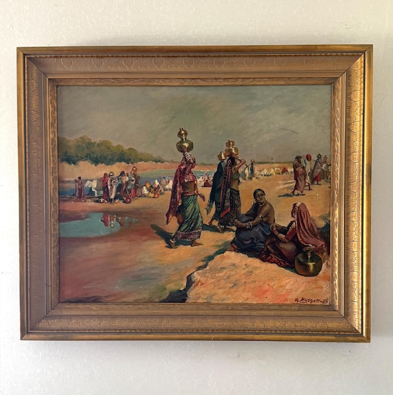 Original Oil Painting Edwin Lord Weeks Inspired Water Carriers By R. Hudson 1939