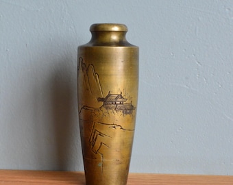 Antique Japanese Small Etched Bronze Vase Pre War 1920’s