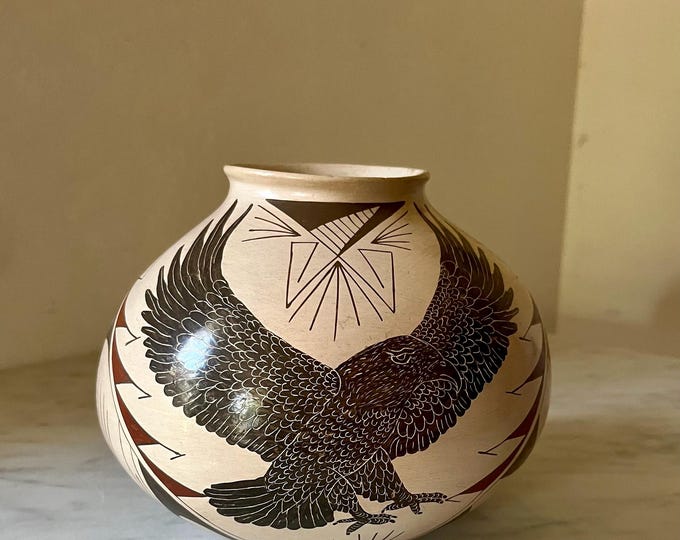 Featured listing image: Vintage Nelso Parra Mata Ortiz  Eagle Jar Mexican Indian Pottery Mexico Vintage