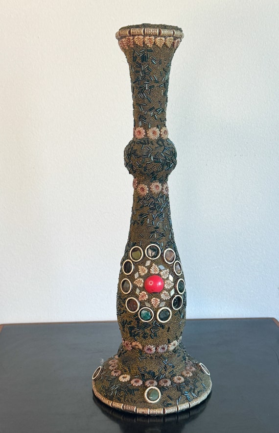 Vintage Finely Beaded Candle Stick Holder Arts & Crafts