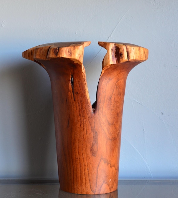 Vintage Handmade Mesquite Wood Vase Signed Woodard 1993
