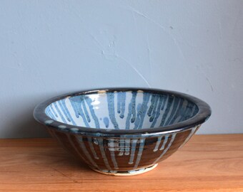 Vintage Dripped Glazed Studio Pottery Bowl Signed Cruz 12”