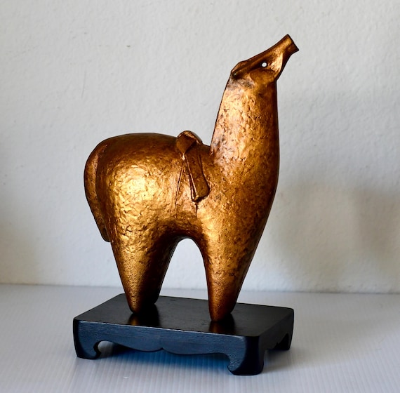 Vintage Gold Iron Horse Sculpture Zodiac Figurine Japanese Art