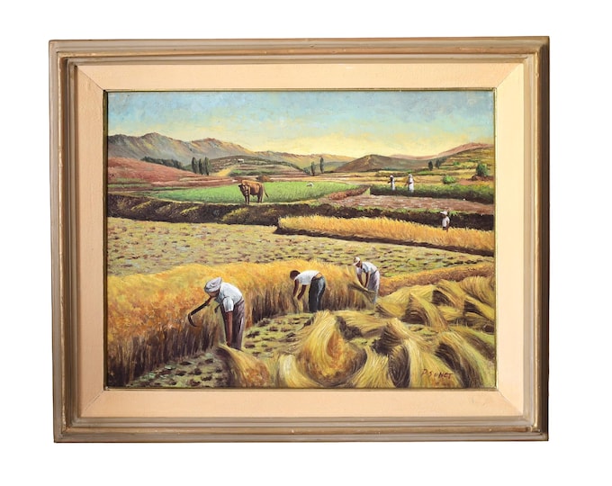 Featured listing image: Original Harvesting Oil Painting Signed P. Sunet