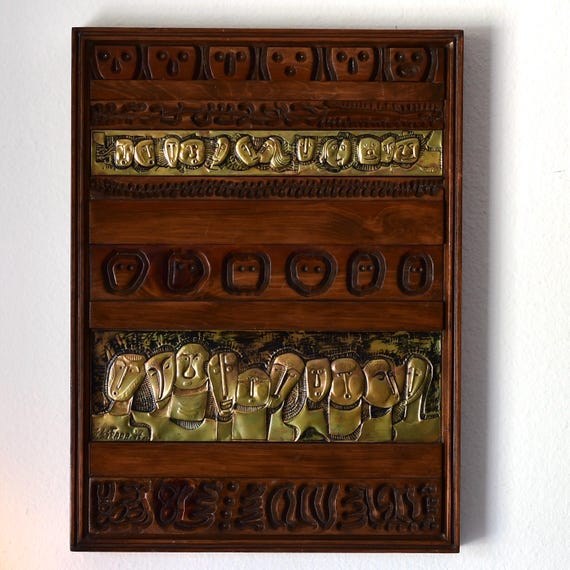 Vintage Post Modern Handcarved Wall Art Signed Estrada 1995