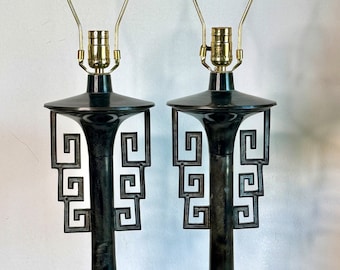 Vintage Pair Of James Mont Asian Inspired Bronzed Finished Lamps