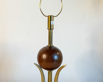 Vintage Wood Sphere & Brass Lamp 1980’s Modern