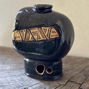 Vintage Ikebana Japanese Handmade Signed Vase Ceramic Modernist Textured MCM