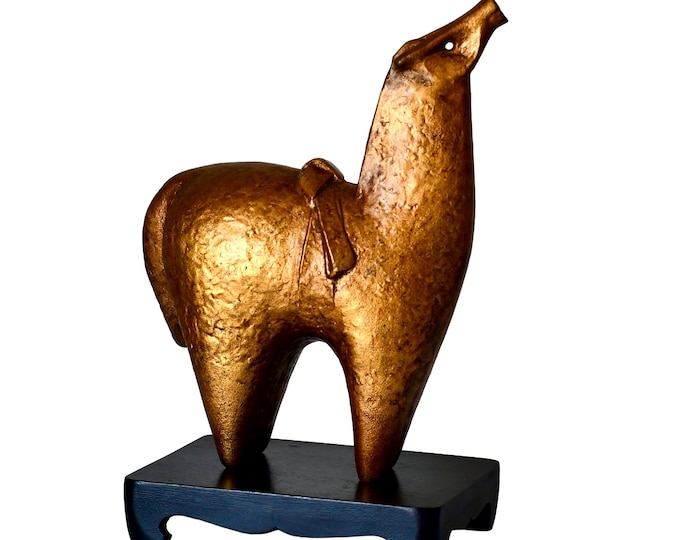 Featured listing image: Vintage Gold Iron Horse Sculpture Zodiac Figurine Japanese Art