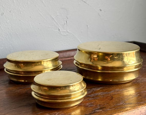 Vintage Mid Century Set Of 3 Original Celeste Gallinaro Oggettistica Brass Boxes