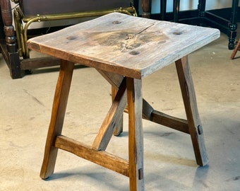 Vintage Rustic Hand Made Elm Wood Side Table