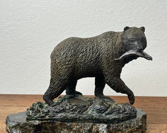 Bronze Bear & Fish Sculpture “Kodiak King”#1 of 20 Texas Artist Zane