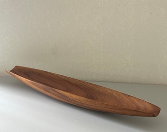 Vintage Sculptural Monkey Pod Wood MCM 23” Long Canoe Bowl Serving Dish
