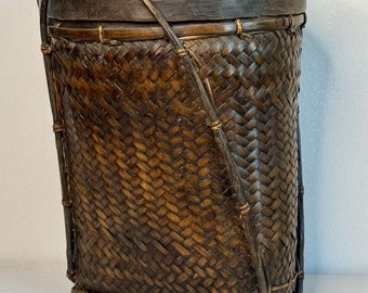 Vintage south asian woven ratten wicker basket mid 20th century