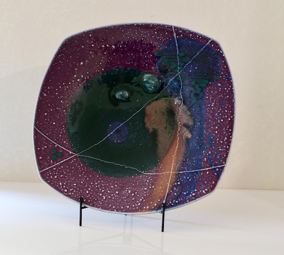 Vintage Handmade Studio Pottery Art Platter Plate Signed 15” Square