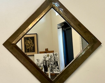 Vintage Moroccan Brass Wall Mirror Diamond Shape 18”