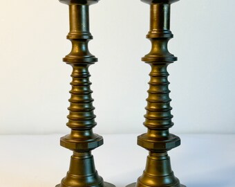 Vintage Pair of Solid Brass Candlesticks