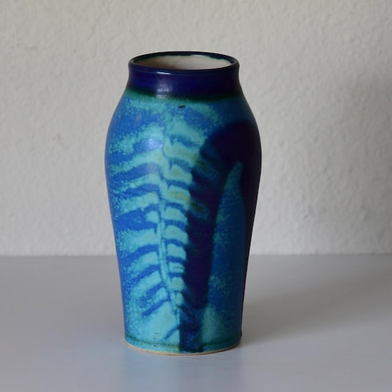 Vintage Blue Studio Pottery Vase Signed 8.75” Tall