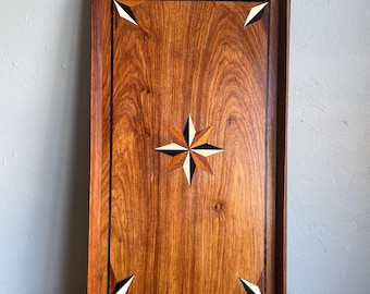 Vintage Austrian Marquetry Serving Tray Mixed Wood Star Inlay 20th Century