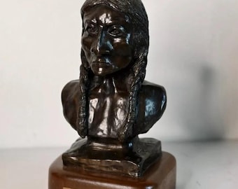 Carol Kirksey Bronze American Indian Bust Sculpture #2 of 20 Sequoia Texas Art