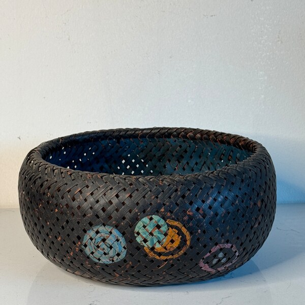 Vintage IKEBANA Japanese Woven Polychrome Flower Basket