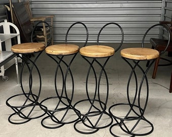 Custom Made Set of 4 Wrought Iron Abstract Circle Bar Stools Modernist