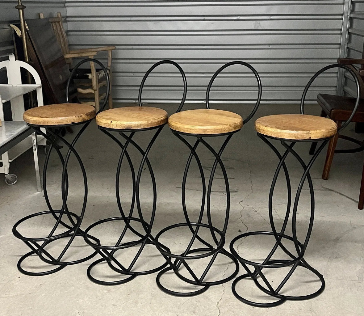 Custom Made Set of 4 Wrought Iron Abstract Circle Bar Stools Modernist Etsy