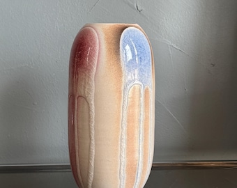 Vintage Japanese Ceramic Vase Crackle Glaze Drip Detail Signed