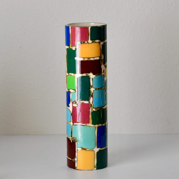 Handmade Studio Pottery Vase: Signed Breaux, Multi-Colored, 1992