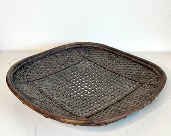 Antique 20th century 14” square filipino woven field basket