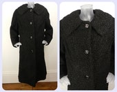 Vintage 1950s Coat Astrakhan Black Fur Collar UK 18 F 48 Fur Coat 50 39 s Coat 60s Coat Womens Winter Coat Swing Coat Lambs Wool
