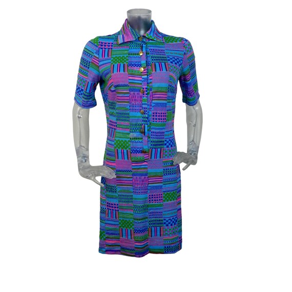 1970s Vintage Retro Dress: Turquoise Blue Pink Psychedelic Print, UK 12 Fr  40 - Etsy Israel