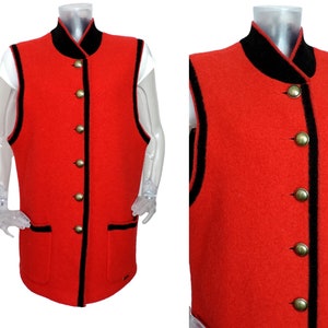 Vintage Wool Bavarian Folk Gilet/Red Military Style Body Warmer/Medium /Dirndl Jacket/Oktoberfest/Cottagecore/Austrian/Trachten/Tyrol