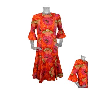 VINTAGE 60er Kleid /Orange Pop Flowers/UK 12 Fr 40/ 60er Kleid/Mod Kleid/Retro Kleid/GoGo Kleid/Frauenkleid/Psychedelisch