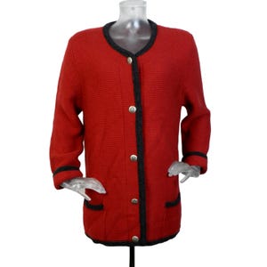 Vintage Red Knit Wool Bavarian Folk Cardigan Novelty /Large/Oktoberfest/Cottagecore/Austrian/Country Style/Wool Cardigan